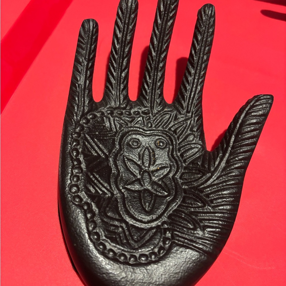 Black Carved Metal Hand Jewelry Holder
